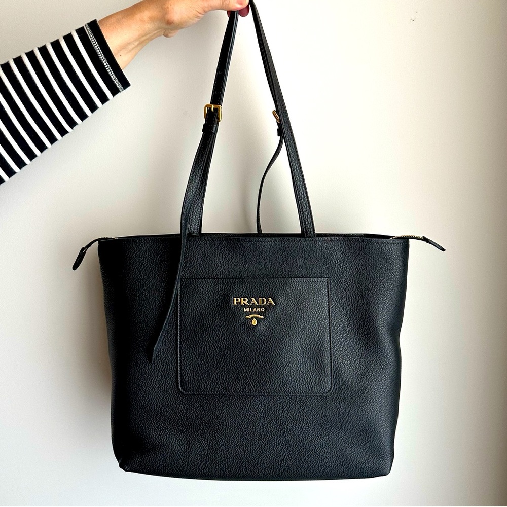 PRADA Daino Leather Zippered Tote